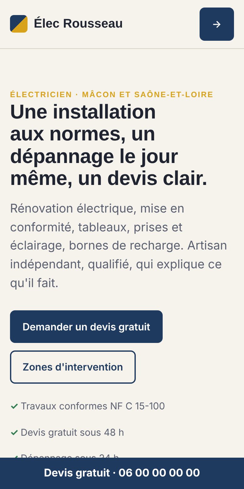 Exemple de site pour un électricien