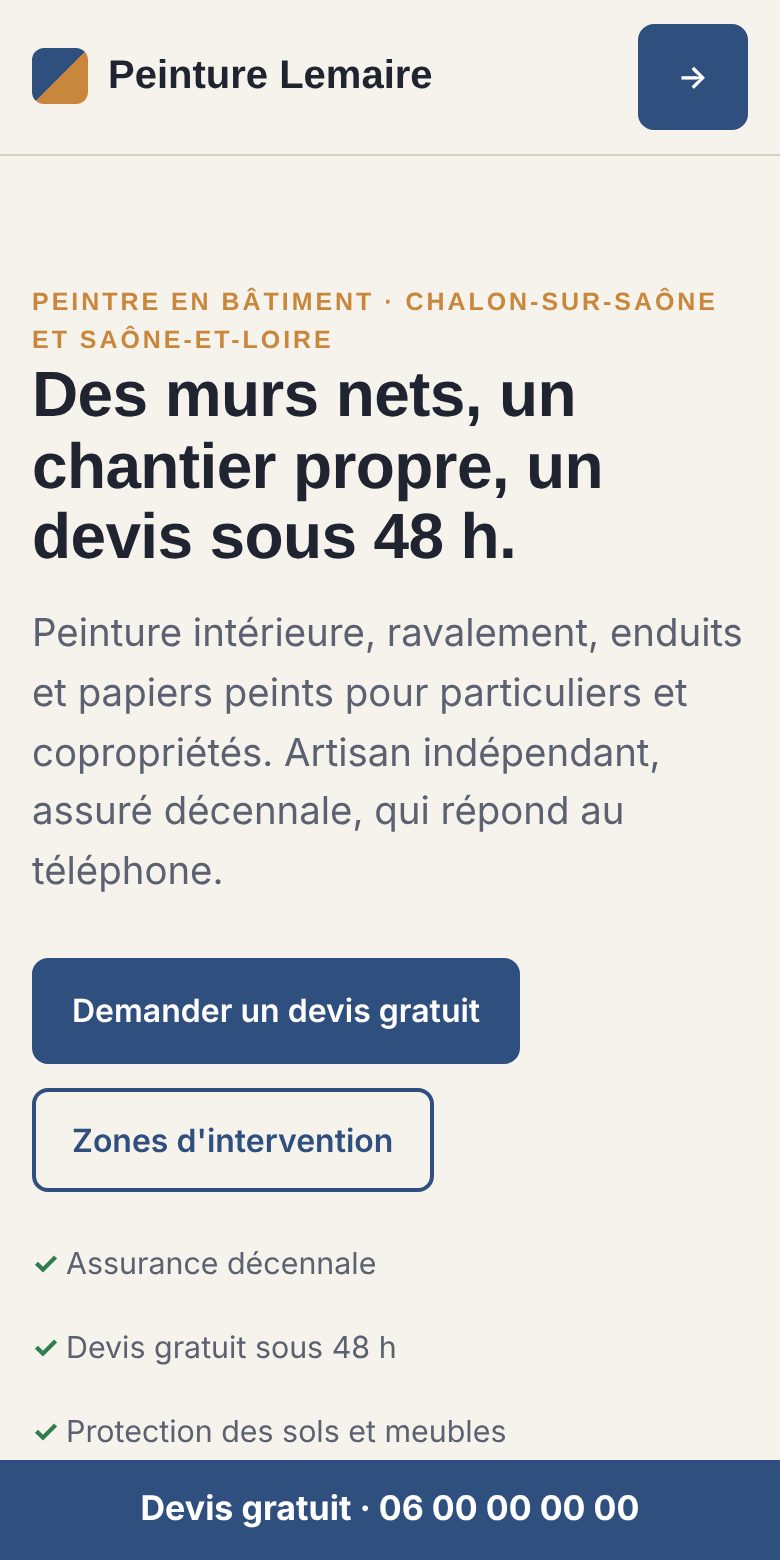 Exemple de site pour un peintre en bâtiment